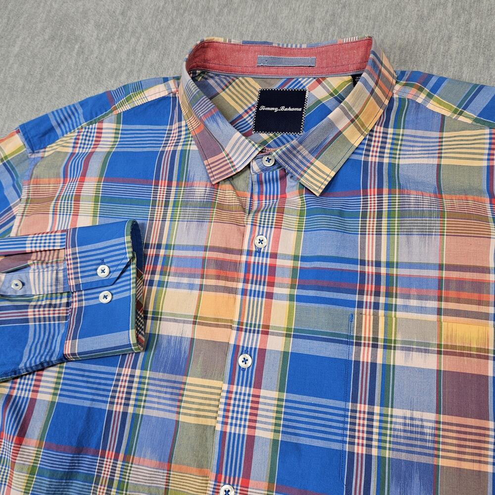 Tommy Bahama Shirt Mens 3XL Blue Plaid Relaxed Fit Button Up Long Sleeve